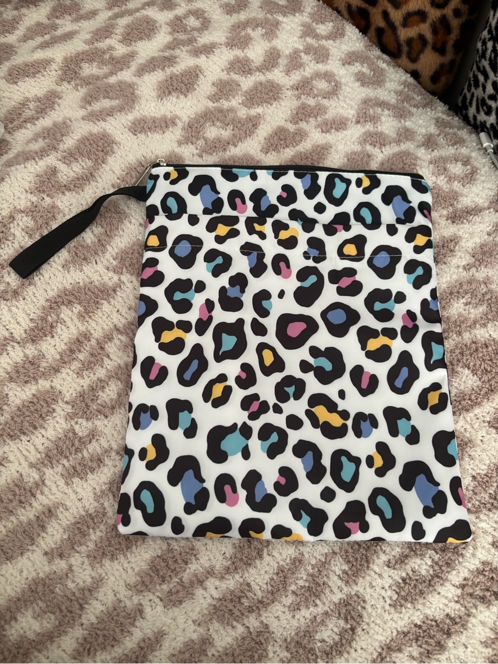 leopard print tote bag with strap and velcro front pocket